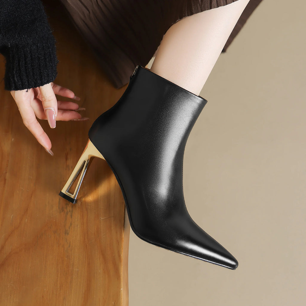 Handmade Genuine Leather Pointed Toe High Heels Chic Design Concise Shoe Dress Warm Wedding Ankle Boots 34-40