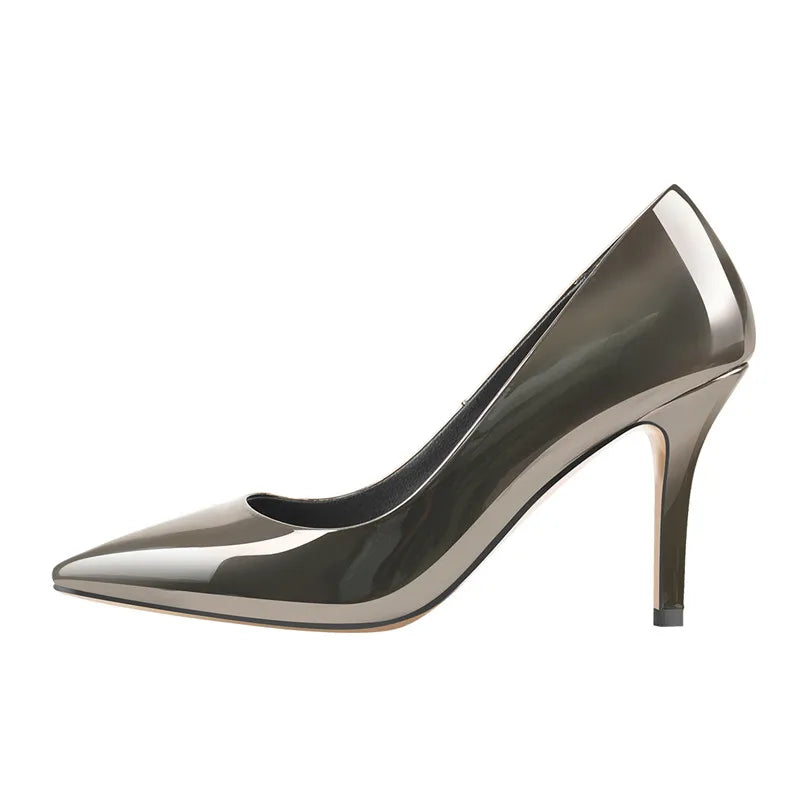 Women's Pumps Pointed Toe 10CM Slip-OnThin Heels Patent Leather Party Wedding Office Lady Big Size Pumps