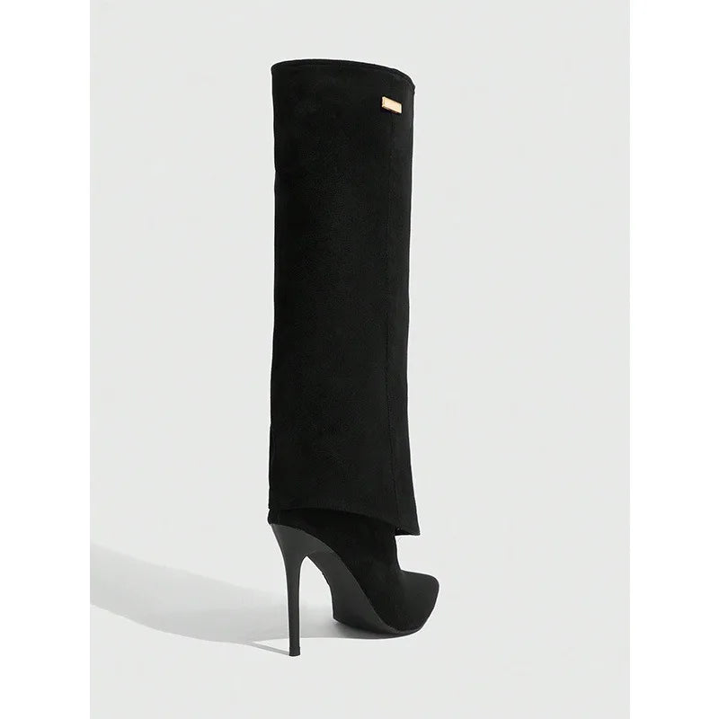 Autumn and Winter New High-heeled Knee High Women's Boots with Pointed Sleeves, Sexy Fashion Boots, Plus Size Skirt Boots
