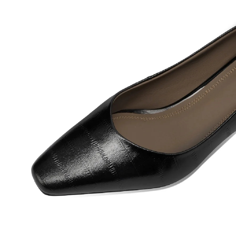 New Women Handmade High Quality Cow Leather Pumps Comfortable Mid Heels Solid Color Dress Party Pumps Shoes 33-43