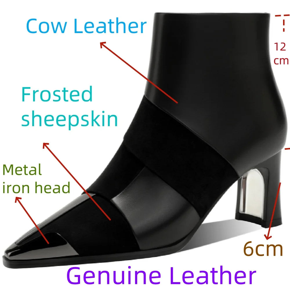 new Handmade cow leather mix color side zip pointed toe short booties high quality soft comfort shoes 34-40