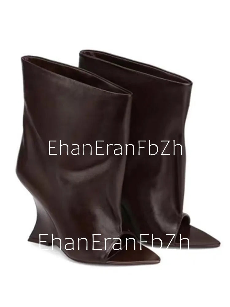 2026 SoleLadies' Spring/Summer New Fish Mouth Slope High Heel Short Boots with Pointed Toe Exposed Cool Boots, Mid Top Boots