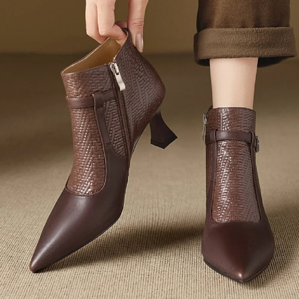 Women's Handmade Genuine Leather Soft and comfortable Short Boots New High-heeled Banquet Shoes 34-40