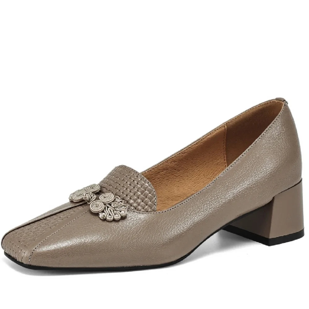 Women Brand Handmade Genuine Leather Fashion Sweet Comfort High Heel Shoes Lady Cute Office Shoes 34-41