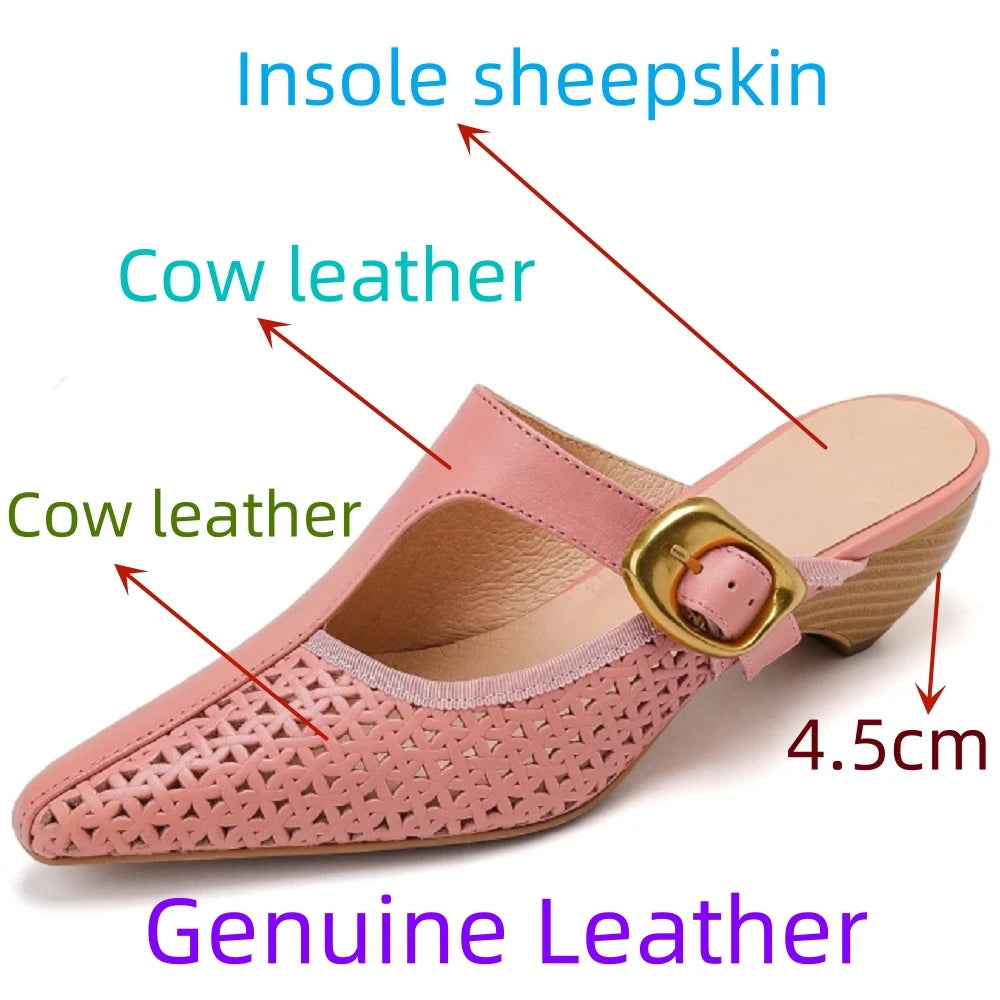 Handmade Genuine Leather Relaxed and comfortable openwork Retro Square Toe Mary Jane Casual Outdoors Strap Sandal