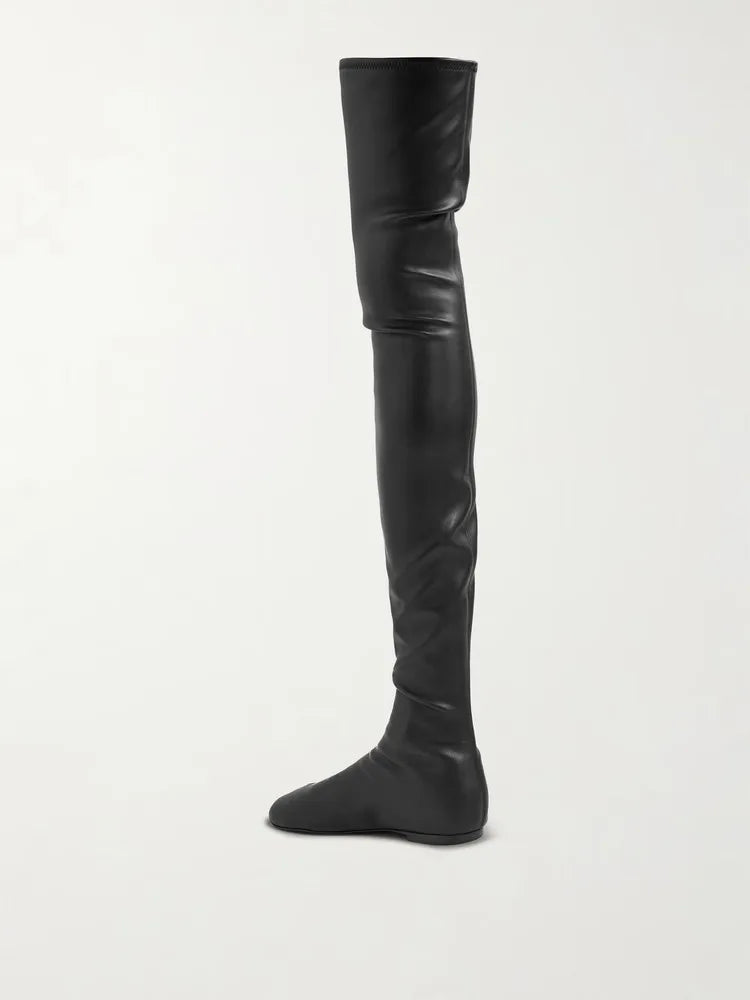 Autumn and Winter Fashion Women's Flat Knee Over Women's Boots Round Head Elastic Boots Women's 34-46 Large Thigh Boots
