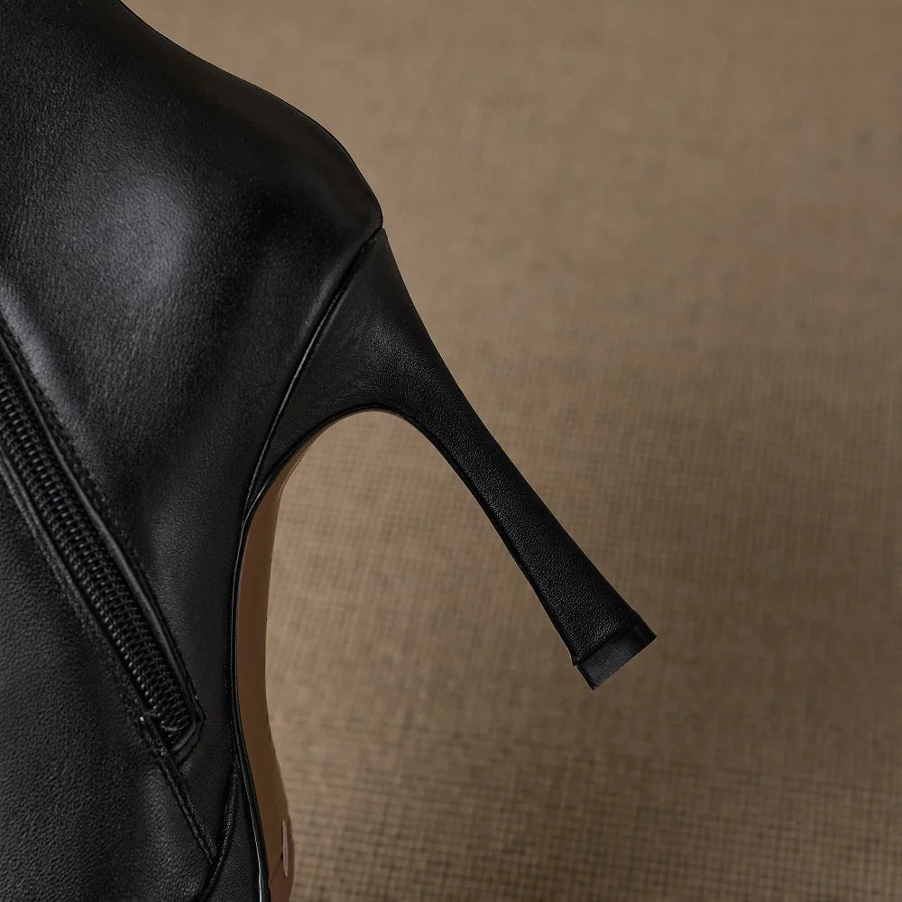 Handmade Genuine Leather Brand Ankle Boots For Women Platform Fashion Elegant High Heel Short Boot Zipper shoes