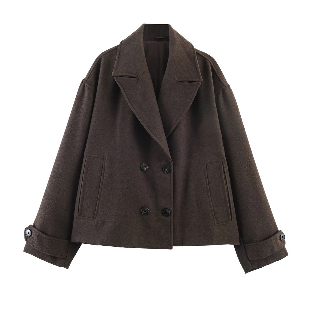 European and American style 2026 spring new product women's collar long sleeved double breasted short coat jacket