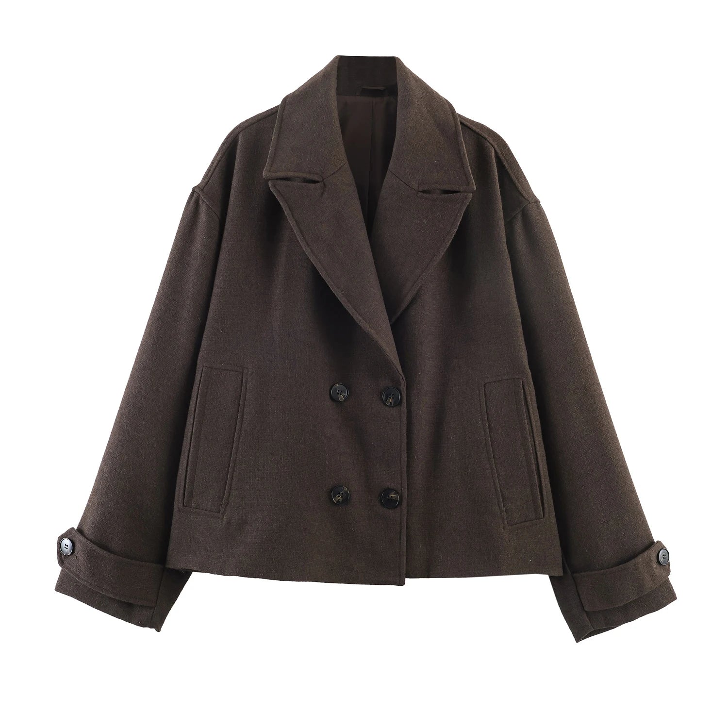 European and American style 2026 spring new product women's collar long sleeved double breasted short coat jacket