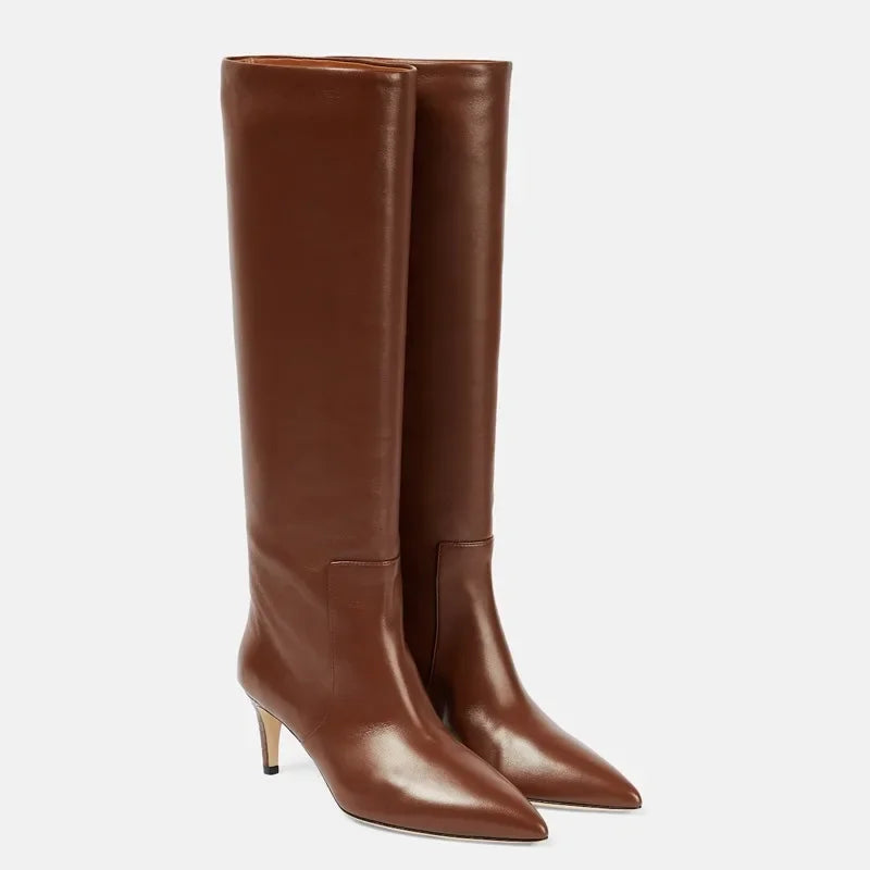 2026 Autumn and Winter New Pointed Stiletto High Heels Knee Length Women's Boots Fashion Versatile 34-46 Large Women's Boots