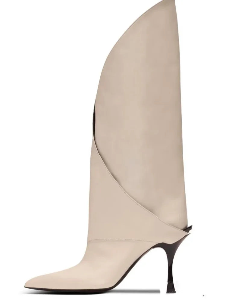 2026 Women's Slim Fit High Heels, Black Pointed Boots, Fashion Show Party Women's Knee High Boots