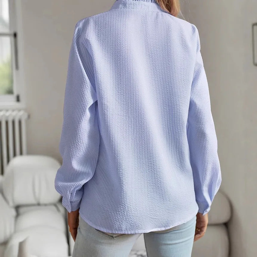 2026 Autumn Women's Commuting Striped Long Sleeve Blouse Female Elegant Casual shirt Spring Fashion Stripe Patterned Puffy Tops