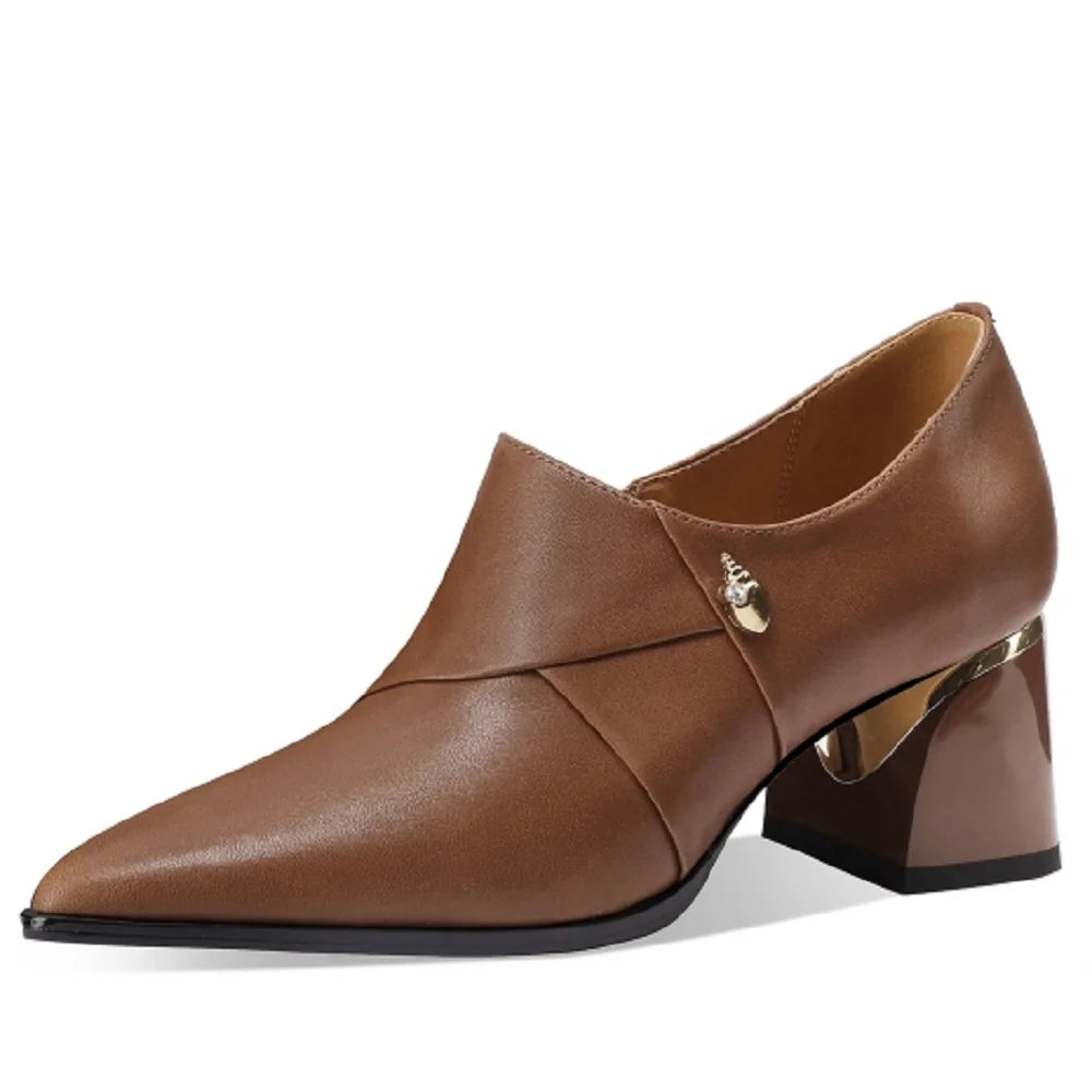 Women Handmade Genuine Leather Pointed Toe High Heel Shoes Lady Classic Office Pumps Sapatos Femininas 33-43