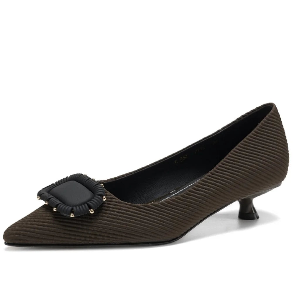 Handmade Comfortable French Pointed Toe Mid Heels Women's New Square Buckle Slip-On Shoes Commuting Shoes 34-40