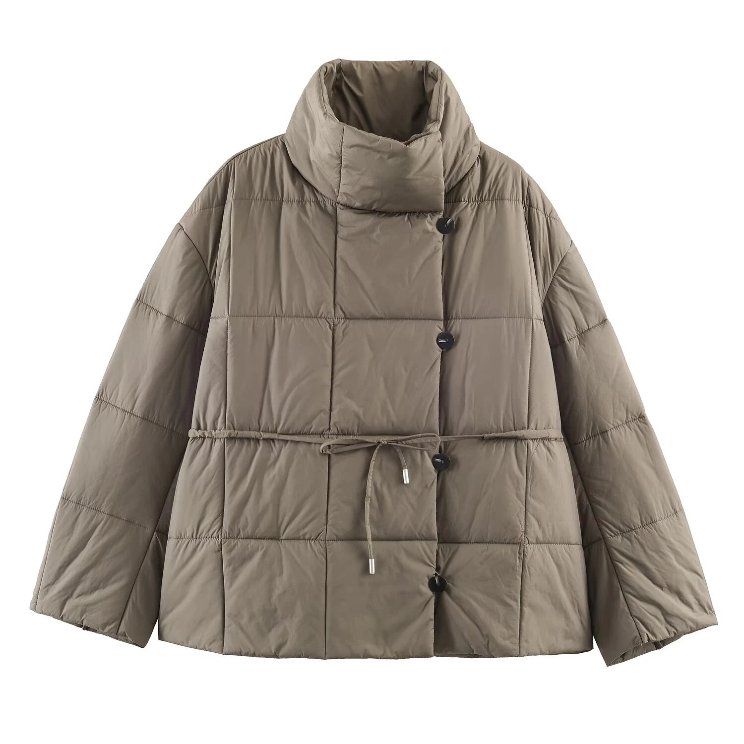 European and American style winter new women's clothing loose casual versatile stand up collar short with belt cotton jacket