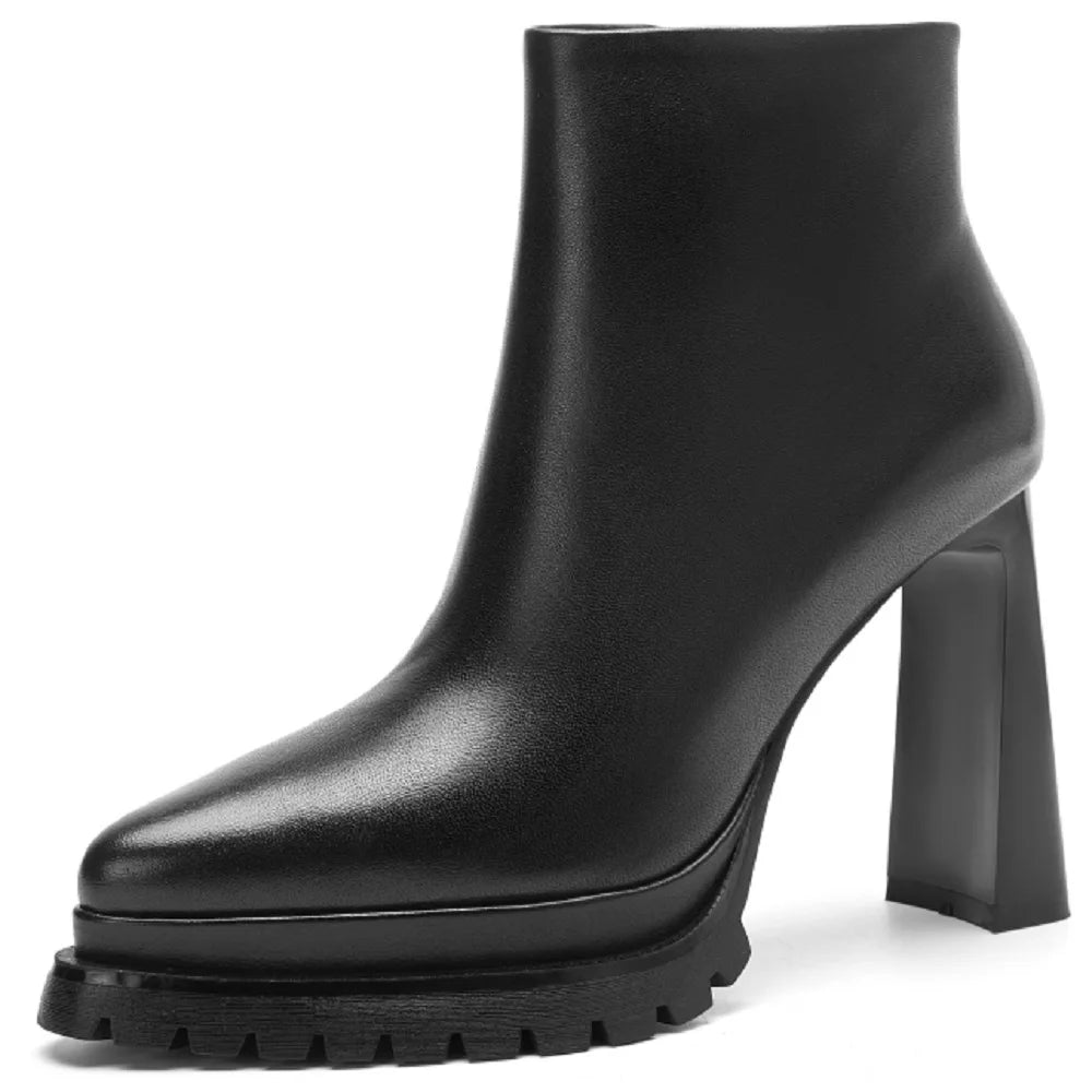 Handmade Women's Genuine Leather Ankle Boots Luxury Minimalist Autumn Winter Pointed Toe Female Fashion Footwear