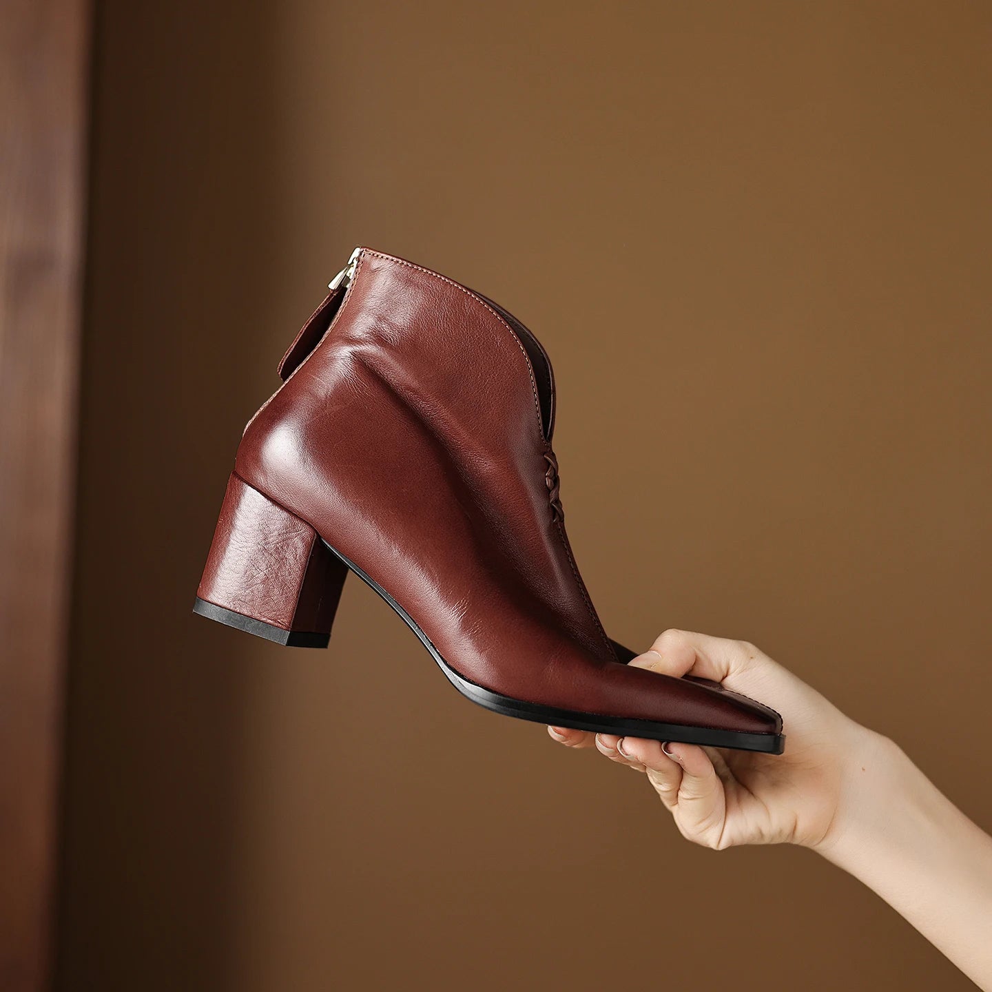 Women Handmade Genuine Leather Square Toe Ankle Boots Solid Womens Short Boots Modern Ladies Shoes 34-40
