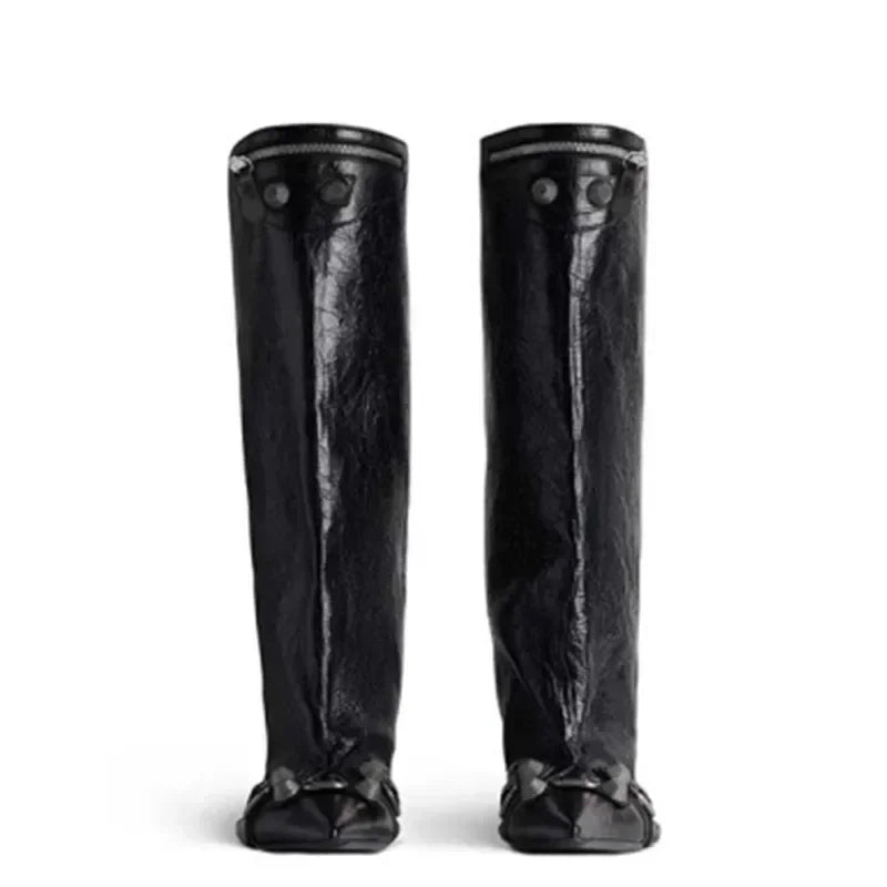 2026 Autumn/Winter New Rivet Women's Pointed Knee Length Women's Boots 5CM Stiletto High Heels Wide Barrel Women's Short Boots