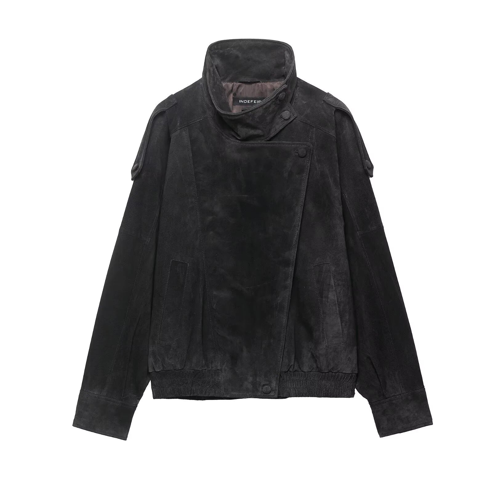 2026 Spring New Product Women's Suede Loose Stand Collar Long Sleeve Leather Motorcycle Jacket Coat