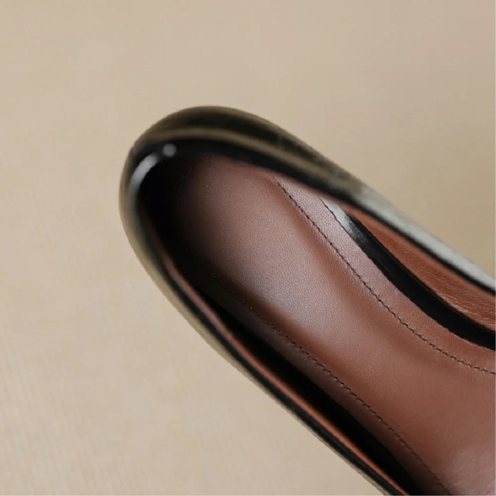 Retro Handmade Genuine Leather Chunky Heel Women's oes New Sle Ele Versatile Profional Commuting Single oes 34-40