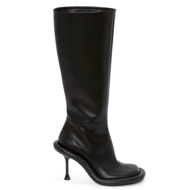 2026 Women's New Slim High-heeled Knee High Boots with Side Zipper Round Toe 34-43 Large Mid Length Boots