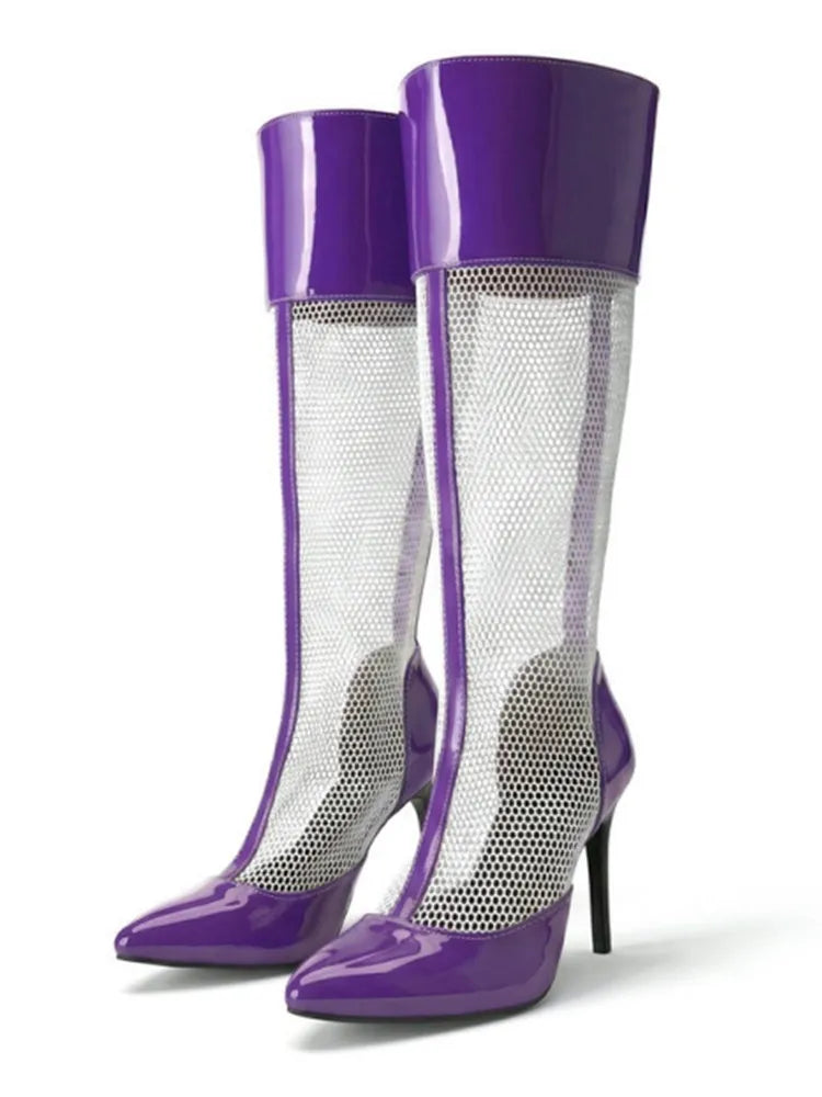 2026 Spring/Summer Women's Stiletto High Heels Mesh Strap Cool Boots Pointed New Style 34-48 Large Short Boots