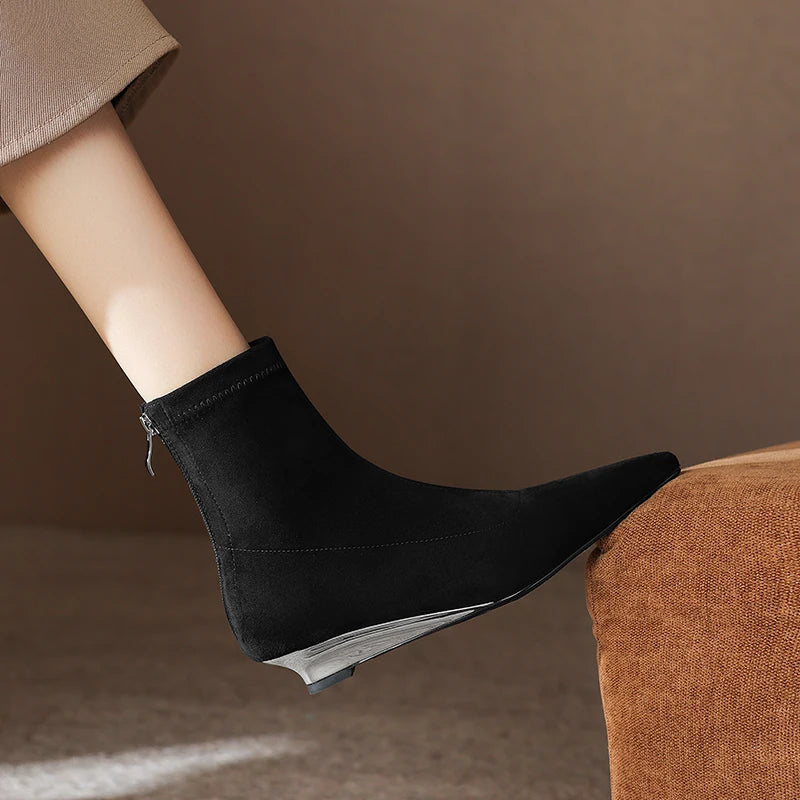 Women's Handmade Classic Black Ankle Boots Shoes Pointed Toe Low Heels Short Boots Comfortable Dress Shoes 34-42