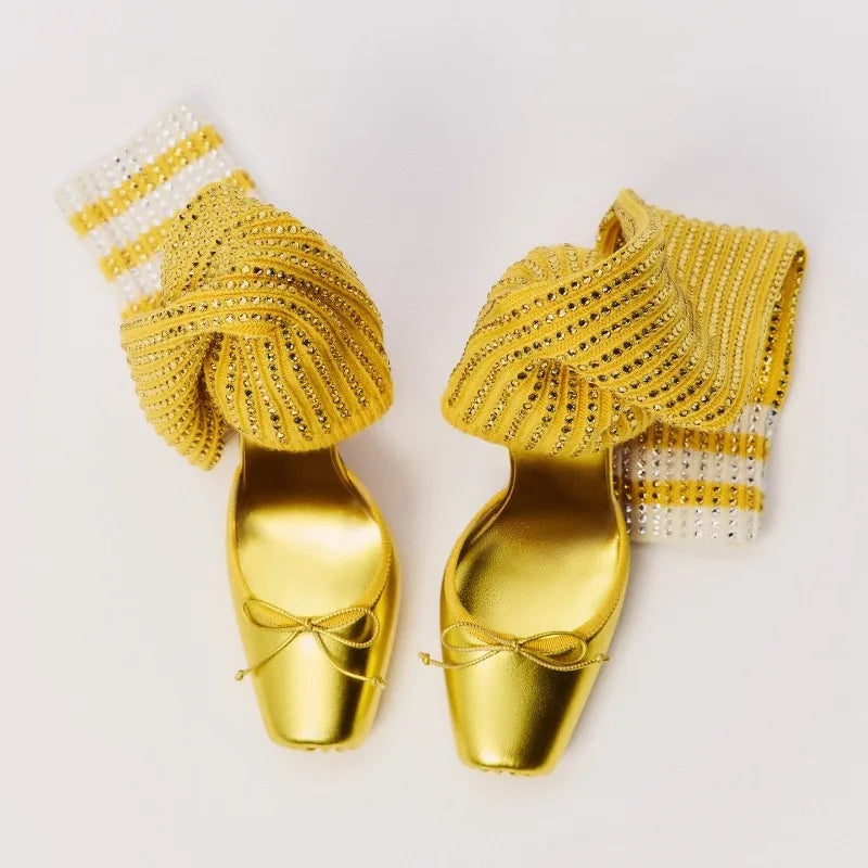 European and American Women's Fashion Square Toe, Slim High Heels, Personalized Pants Legs, Socks, Full Diamond Runway Shoes