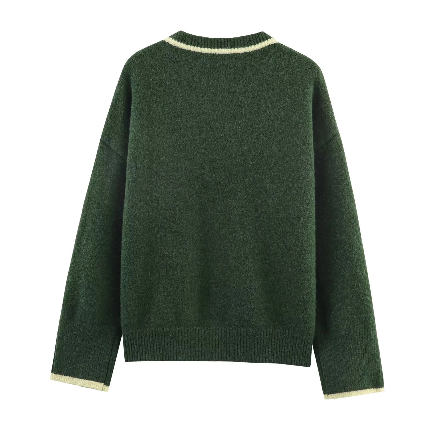 2025 Winter New Product European and American Women's Wear Color Contrast Decorative Edge Knitted Cardigan Sweater Coat