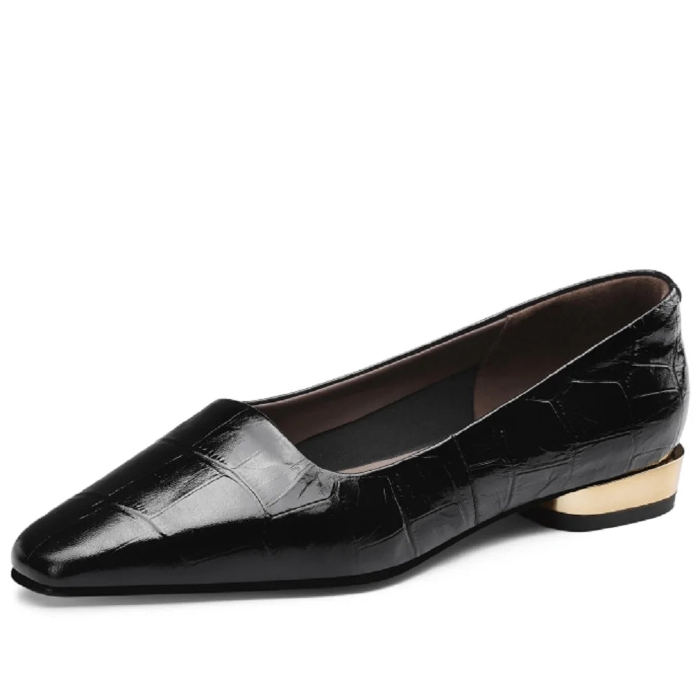New Handmade Retro Genuine Leather Low Heels Soft and comfortable Square Toe Slip-on Loafers Work Shoes 34-40