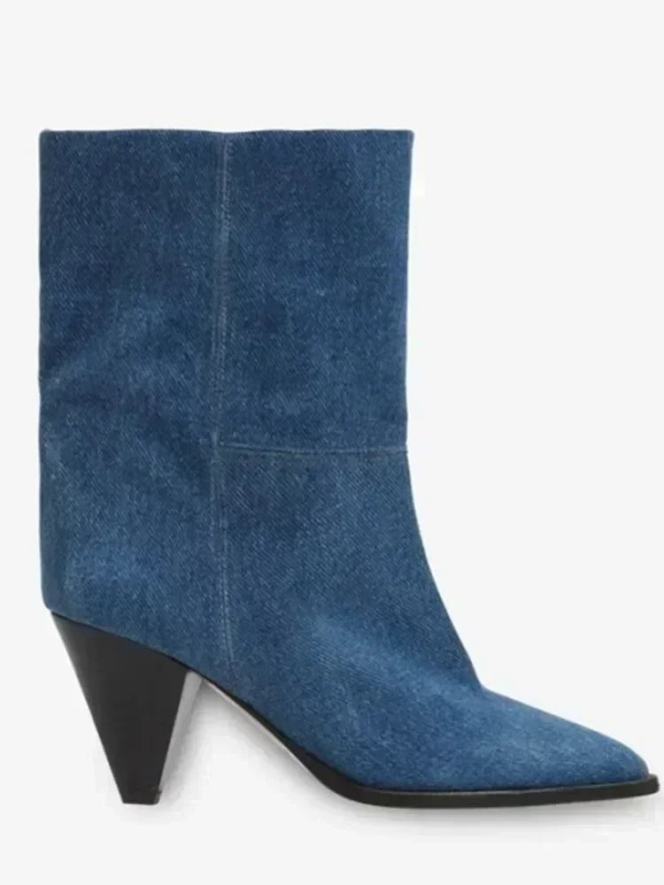 2026 European and American New Pointed Women's Short Boots with Conical High Heels Fashion 34-45 Size Large Women's Long Boots