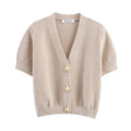 2025 Summer New Women's Clothing Japanese Style Simple Sweet Versatile V-neck Solid Color Knitted Cardigan Top