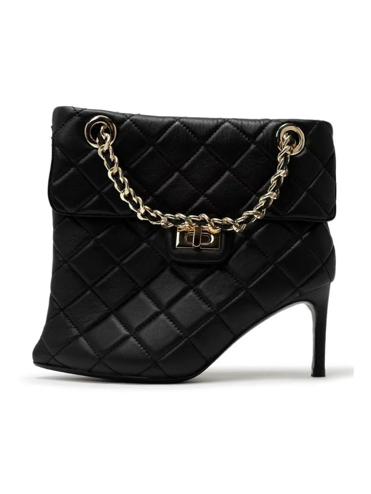 2026 Ladies' Autumn and Winter Pointed Thin High-heeled Women's Boots with Diamond Grid Chain Handbag, Plus Size Women's Short Boots