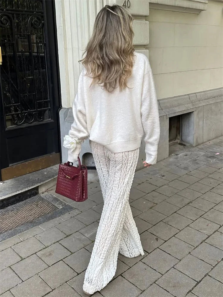 White Casual Women's Pants High Waist Slim Summer 2026 New Loose Straight Patchwork Pleated Trousers Female Fashion Pants