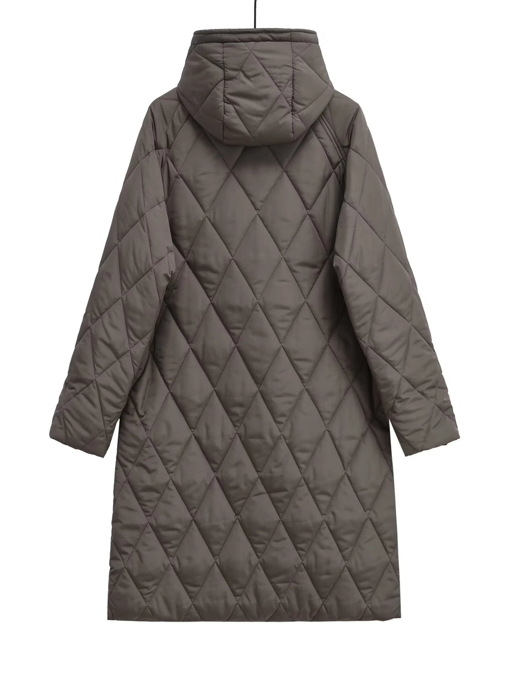 Winter new women's fashion hooded quilted diamond grid medium long cotton clothes casual loose cotton clothes