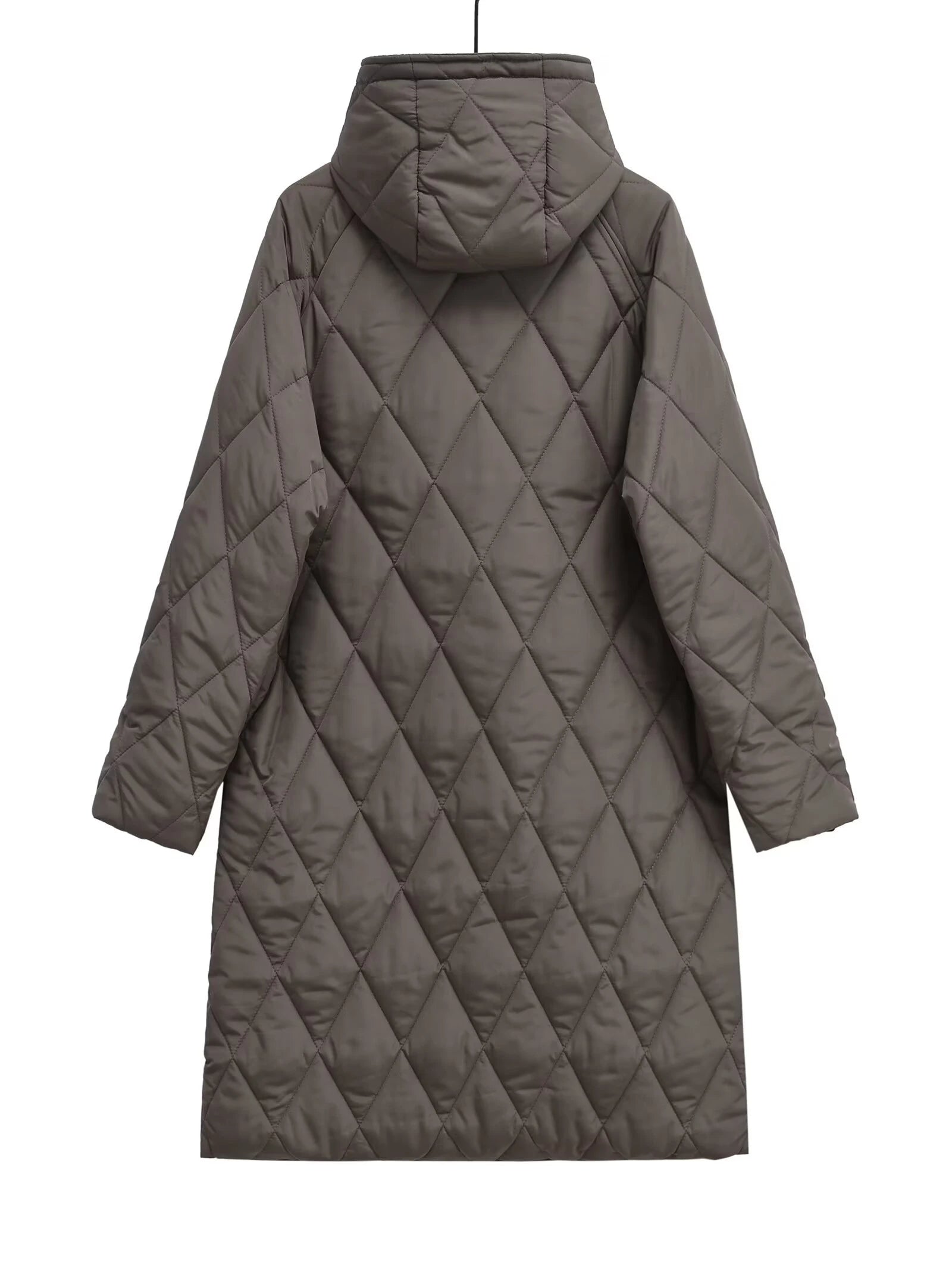 Winter new women's fashion hooded quilted diamond grid medium long cotton clothes casual loose cotton clothes