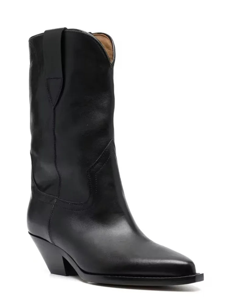 2025 Autumn and winter new women's thick heel high short boots, fashionable pointed casual plus size women's calf boots