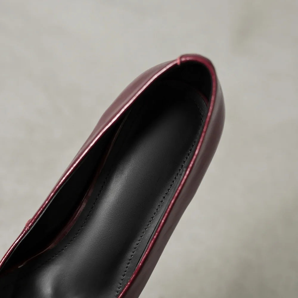 Handmade Genuine Leather Mid Heels Women Shoe Footwear Pointed Toe Party Ladies Shoes Buckle Strap Female Pump