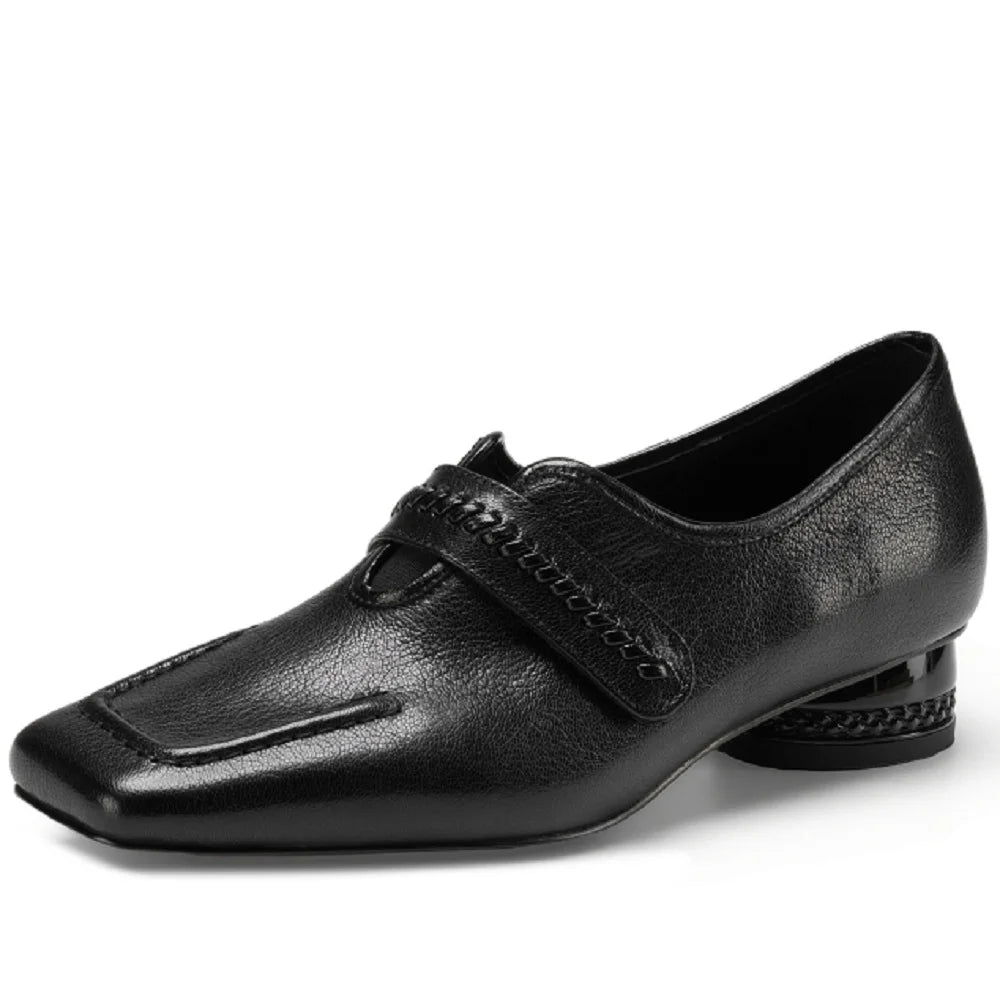 Women's Handmade Genuine leather comfortable oversized Oxford deep mouth single shoe with a medium heel 34-40