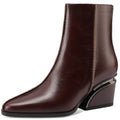Newest High Heels Women Short Boots Elegant Square Toe Office Lady Shoes Genuine Leather Side Zipper Shoes 33-43