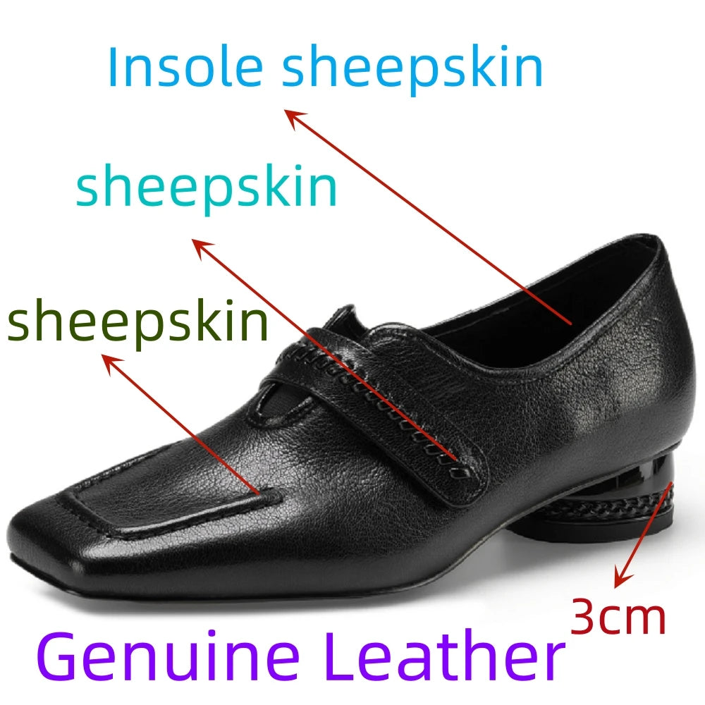 Women's Handmade Genuine leather comfortable oversized Oxford deep mouth single shoe with a medium heel 34-40