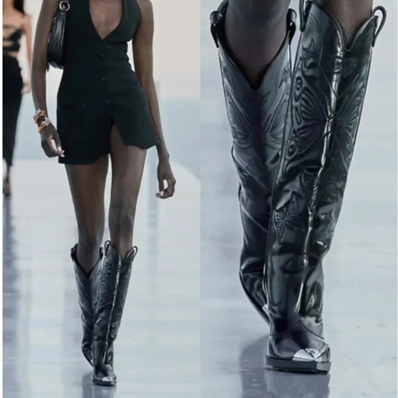 2026 New Fashion Knee Long Pointed Women's Boots Thin High Heel Fashion Show Brand Mid Sleeve Women's Boots