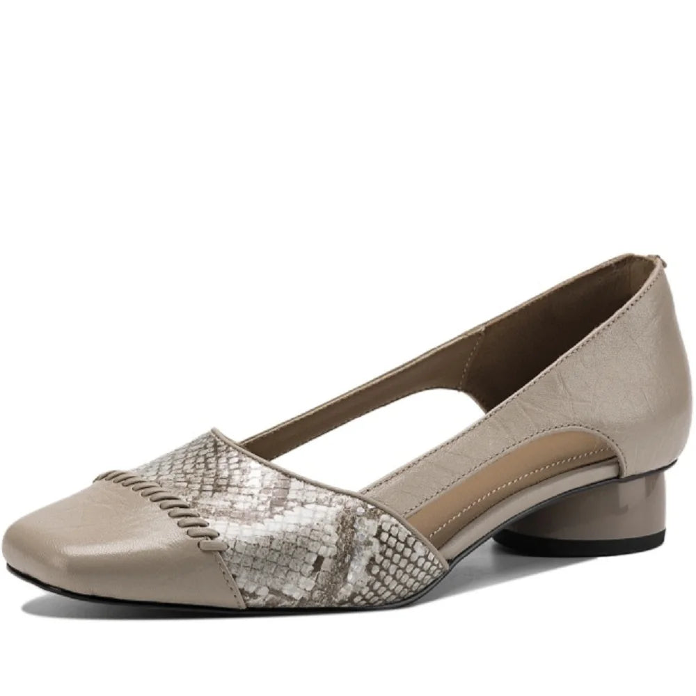 new women Handmade Genuine leather Soft and comfortable Serpentine stitching square toe Mid heel shoes 34-40
