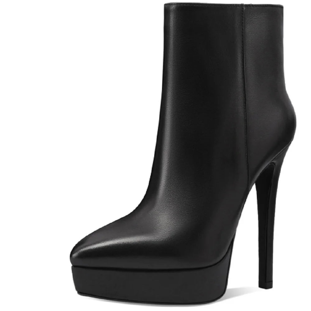 Women Handmade Genuine Leather Ankle Boots Side Zip Thin High Heels Pointed Toe Dress Ladies Female Shoes 33-40