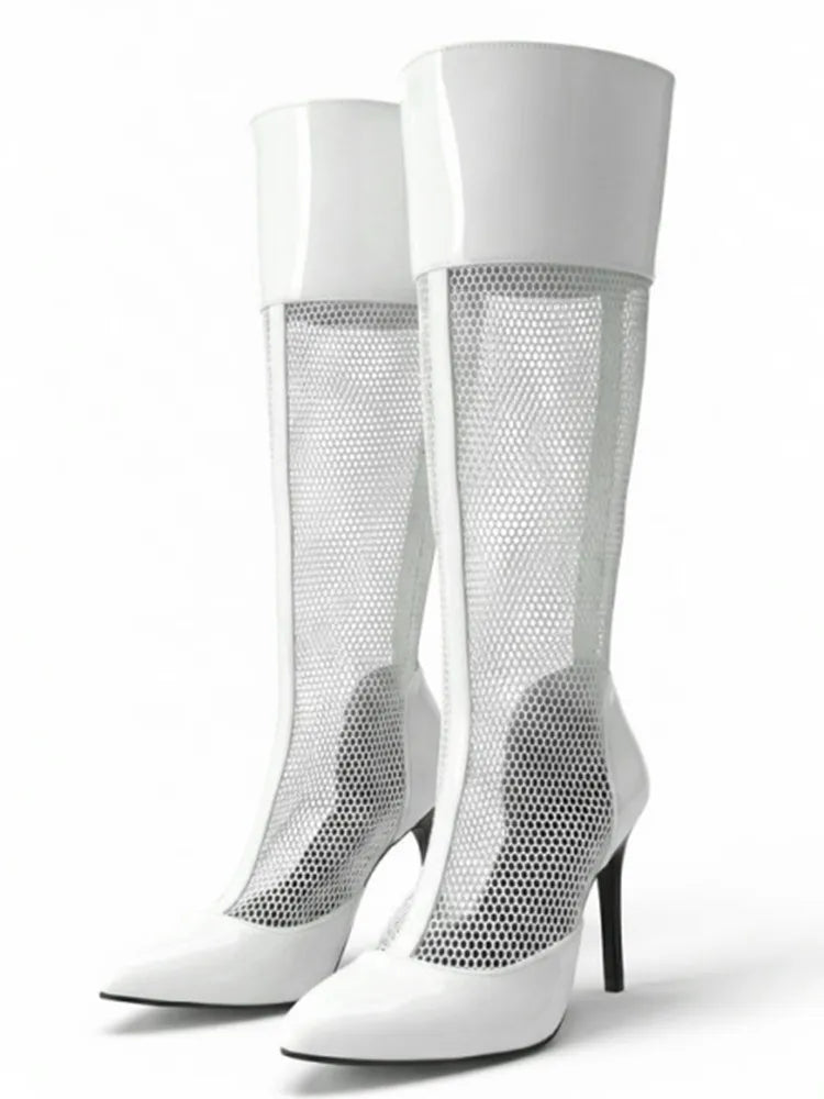 2026 Spring/Summer Women's Stiletto High Heels Mesh Strap Cool Boots Pointed New Style 34-48 Large Short Boots