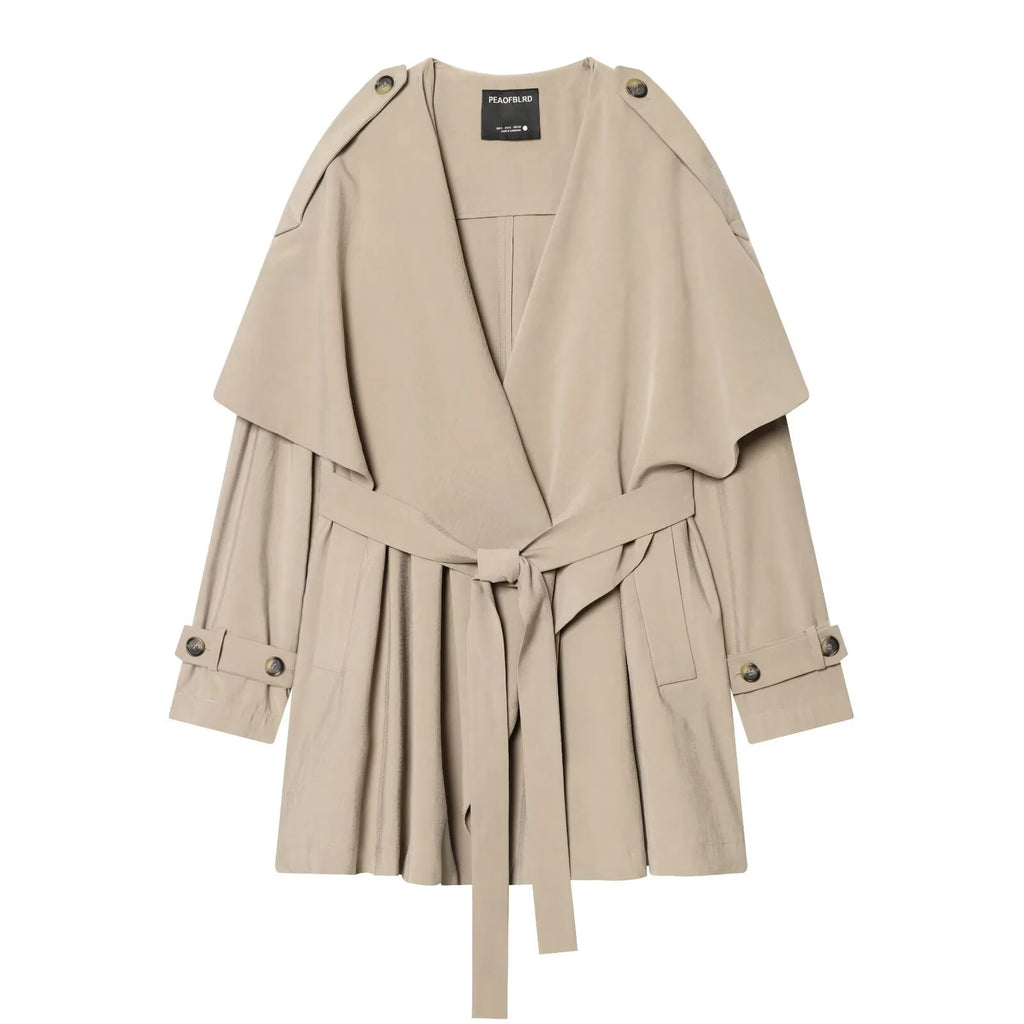 Spring women's V-neck long sleeved butterfly tie tie decoration straight cut hem hanging short windbreaker jacket