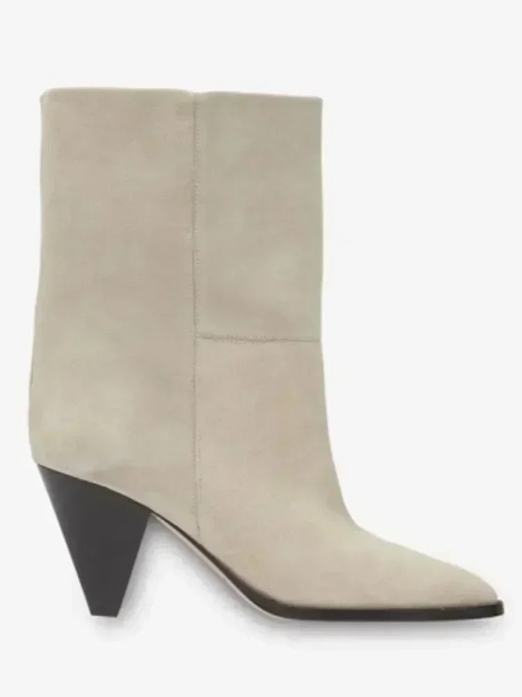 2026 European and American New Pointed Women's Short Boots with Conical High Heels Fashion 34-45 Size Large Women's Long Boots