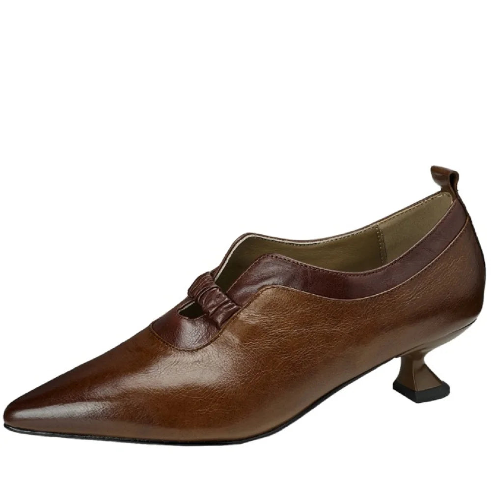 Handmade Genuine Leather Design Sensation Women's oes Pointed Toe Mid Heels Folded Single oes