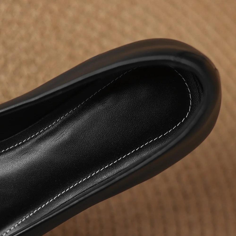 Handmade Genuine Leather Mid Heels Soft and comfortable Loafers Office Women's Commuting Shoes 34-40