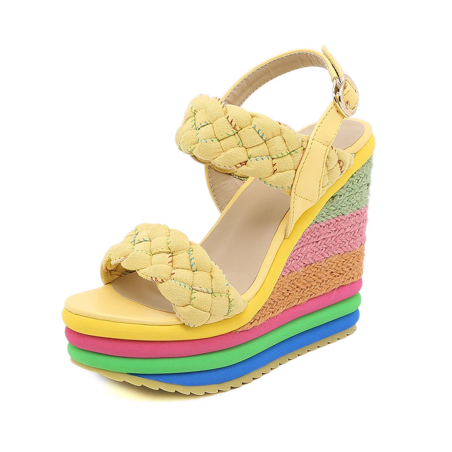 Plus Size 34-43 Shoes for Women Summer 20246Rainbow Wedge Sandals Open Toe Sandalias